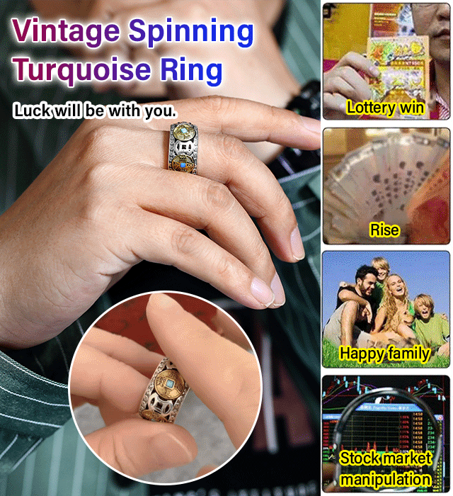 Rotatable turquoise Five Emperors coin ring